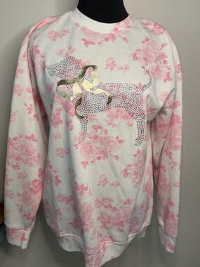 PINK x LoveShackFancy White Crewneck Pullover Sweatshirt Rhinestone Bling Small